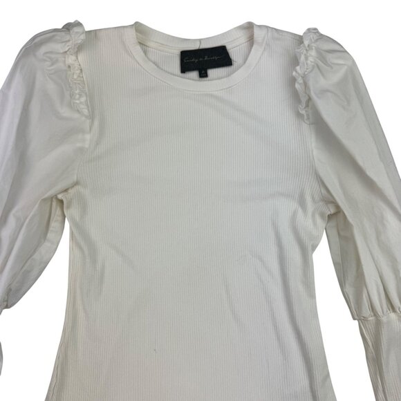 Anthropologie-Sunday in Brooklyn White Ribbed Ruffle shoulder Top Women's sz M - Picture 2 of 9